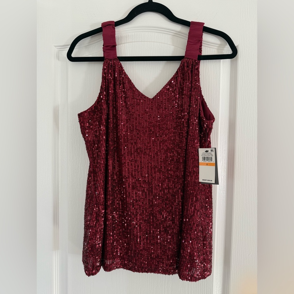 NWT Vince Camuto Dark Wine Sequin Tank Top Sz S